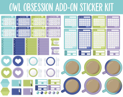 Owl Obsession Add-On Digital Planner Stickers | GoodNotes, iPad and Android | Spring, April, May, Trackers, Meal Planning, Fitness