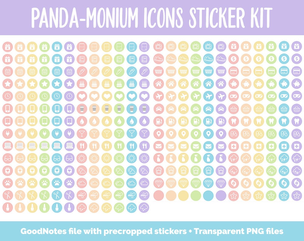 Panda-monium Icon Digital Planner Stickers | GoodNotes, iPad and Android | Pandas, Icons, Life, Weather, Everyday