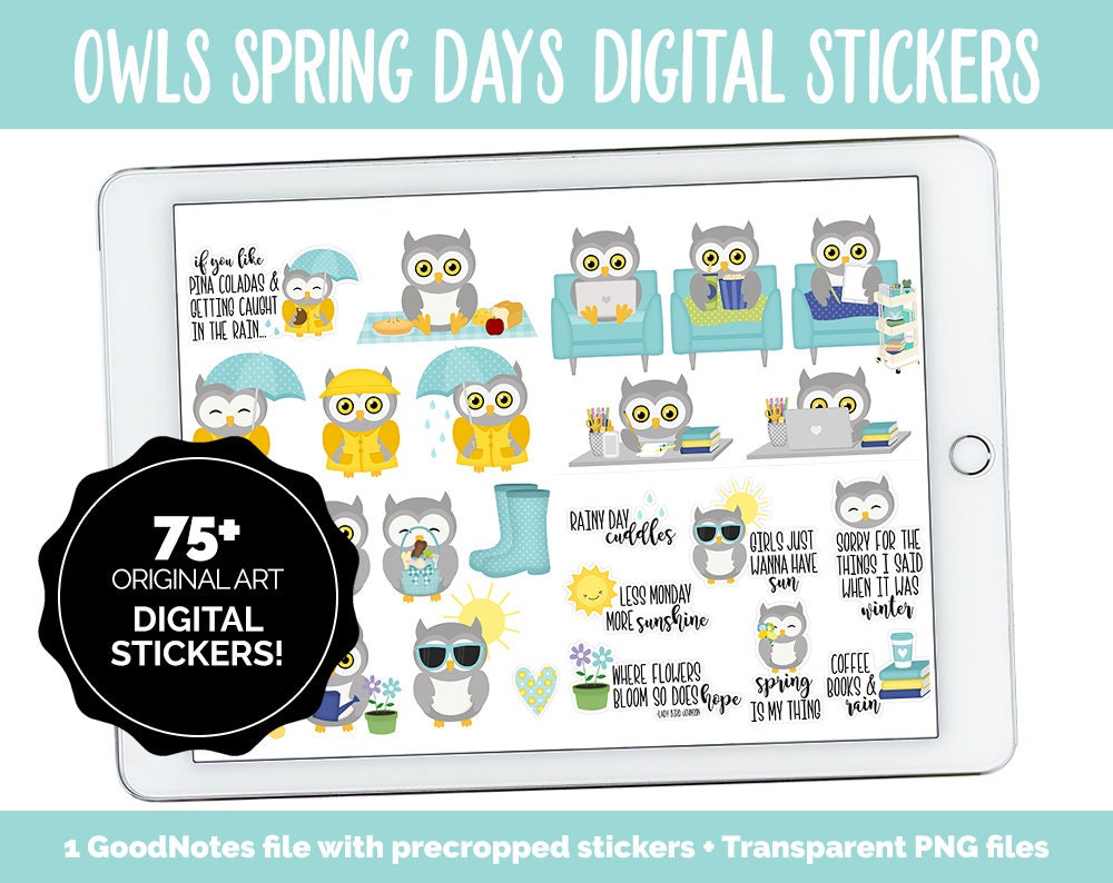 Owl Obsession Spring Days Digital Stickers | GoodNotes & iPad | April, Spring, Chores, Weekly Kit, Trackers and More!