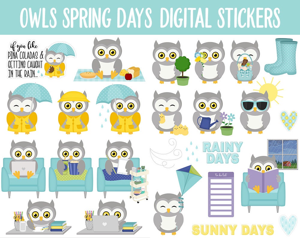 Owl Obsession Spring Days Digital Stickers | GoodNotes & iPad | April, Spring, Chores, Weekly Kit, Trackers and More!