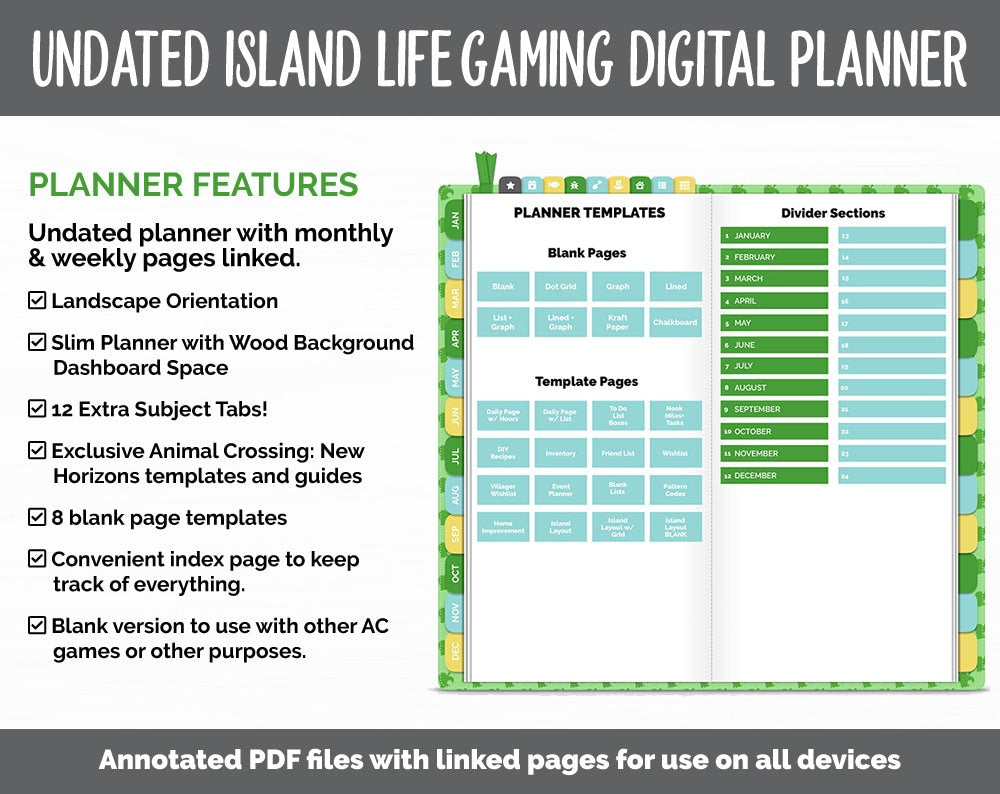 Undated Island Life Slim Digital Planner | GoodNotes, iPad & Android | Animal Crossing Inspired | Gaming Planner
