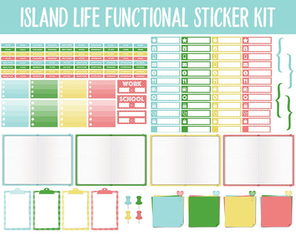 Island Life Functional Digital Stickers | GoodNotes, iPad and Android | Trackers, Meal Planning, Fitness, TV, Adulting