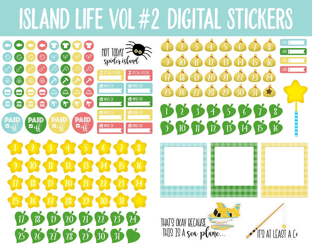 Island Living Vol #2 Inspired by Animal Crossing Digital Stickers | GoodNotes, iPad and Android | Switch, Gaming, Camping, Outdoors