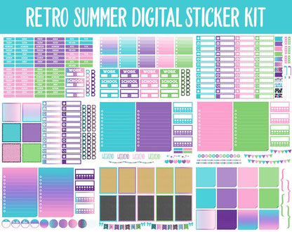 Retro Summer Digital Sticker Mega Bundle | GoodNotes & iPad | June, Doodles, 80s, 90s, Adulting, Calendar Dates, Trackers and More!