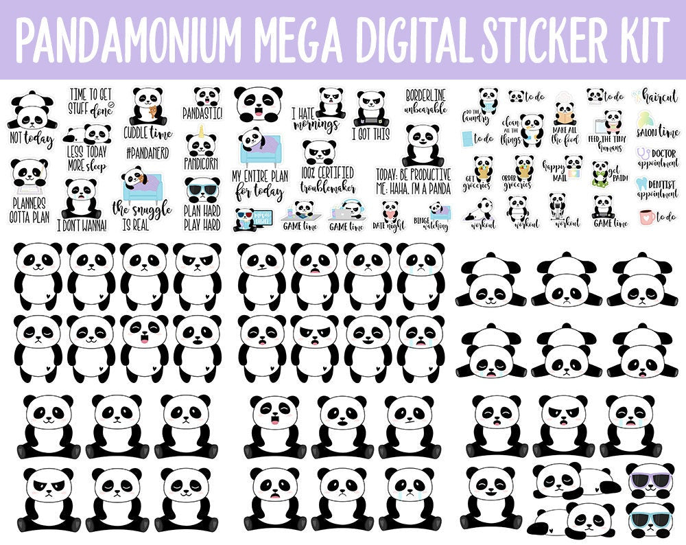 Panda-monium Digital Sticker Mega Bundle | GoodNotes & iPad | May, Pandas, Rainbow, Adulting, Calendar Dates, Trackers and More!