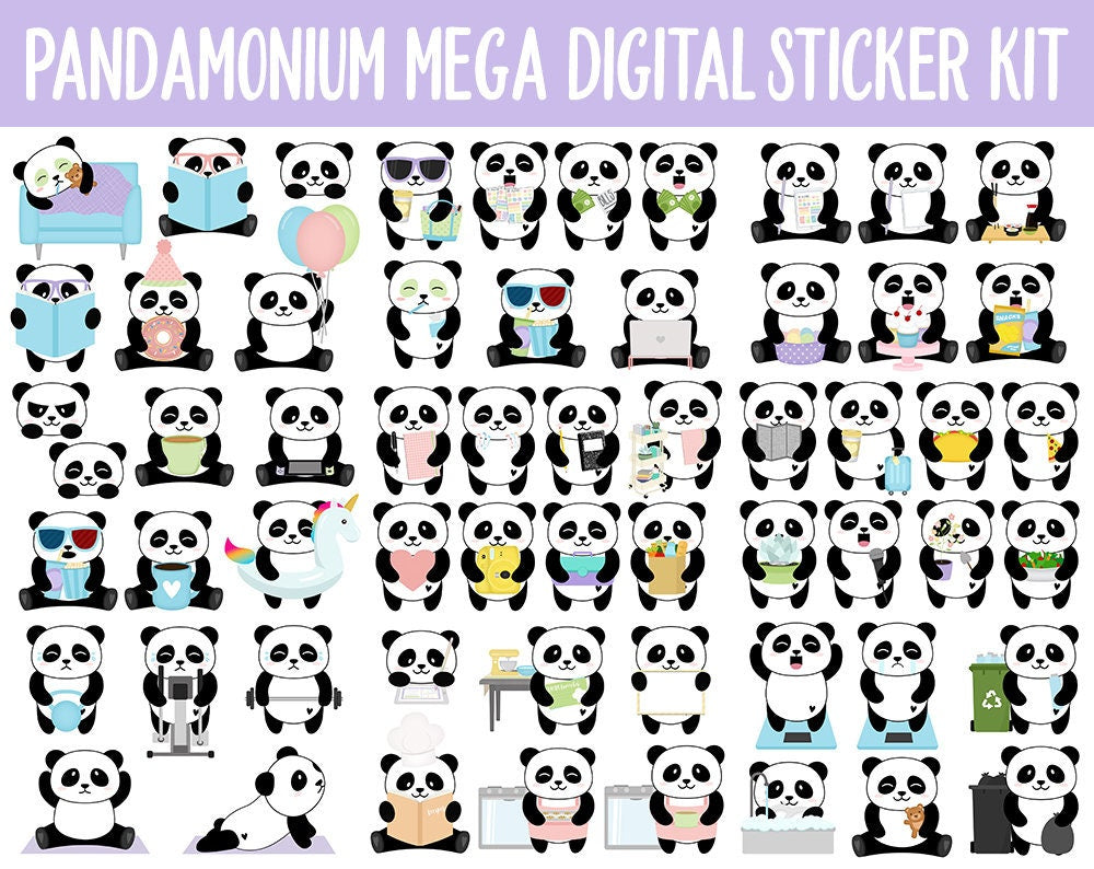 Panda-monium Digital Sticker Mega Bundle | GoodNotes & iPad | May, Pandas, Rainbow, Adulting, Calendar Dates, Trackers and More!
