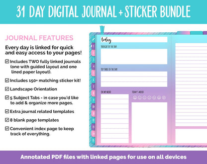 31 Day Digital Journal + Sticker Bundle | Paradise Theme