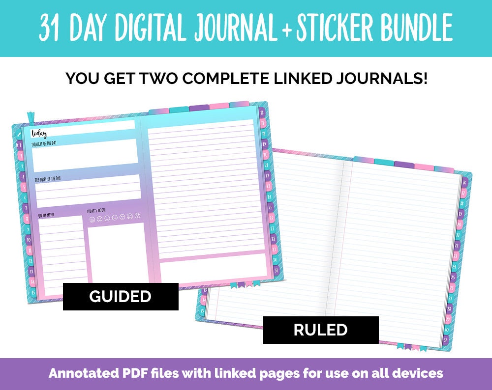 31 Day Digital Journal + Sticker Bundle | Paradise Theme