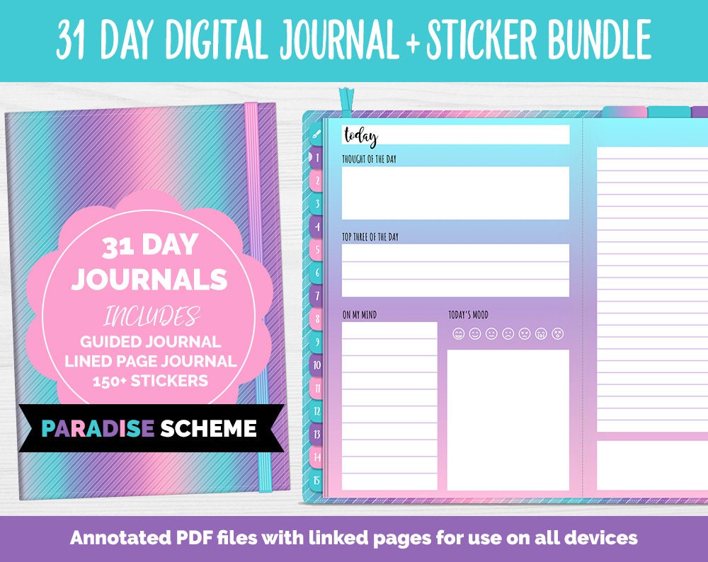 31 Day Digital Journal + Sticker Bundle | Paradise Theme