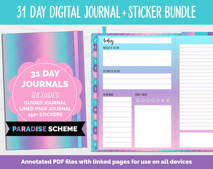 31 Day Digital Journal + Sticker Bundle | Paradise Theme