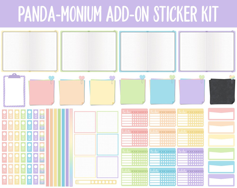Panda-monium Add-On Digital Planner Stickers | GoodNotes, iPad and Android | Pandas,Trackers, Meal Planning, Fitness