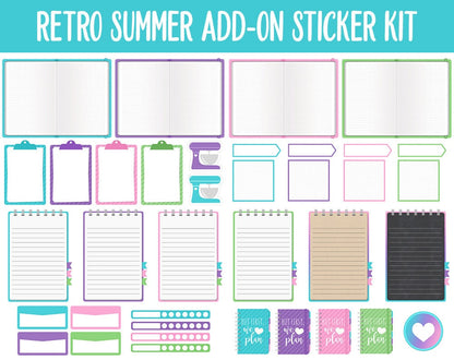 Retro Summer Add-On Digital Planner Stickers | GoodNotes, iPad and Android | Trackers, Meal Planning, Fitness, TV, Budget