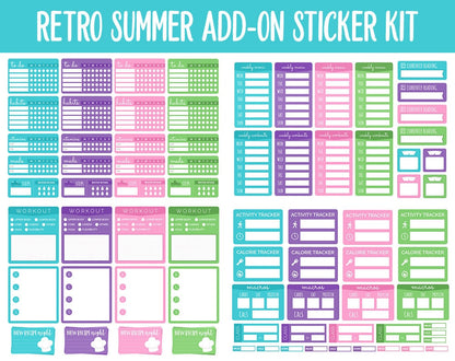Retro Summer Add-On Digital Planner Stickers | GoodNotes, iPad and Android | Trackers, Meal Planning, Fitness, TV, Budget