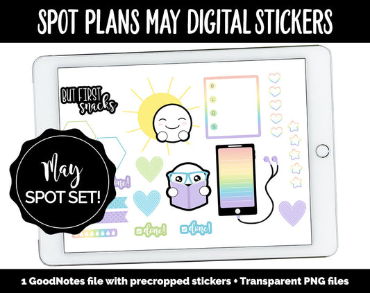 Spot Plans May Digital Stickers | GoodNotes, iPad and Android | Mother’s Day, Cinco de Mayo, Adulting, Gaming