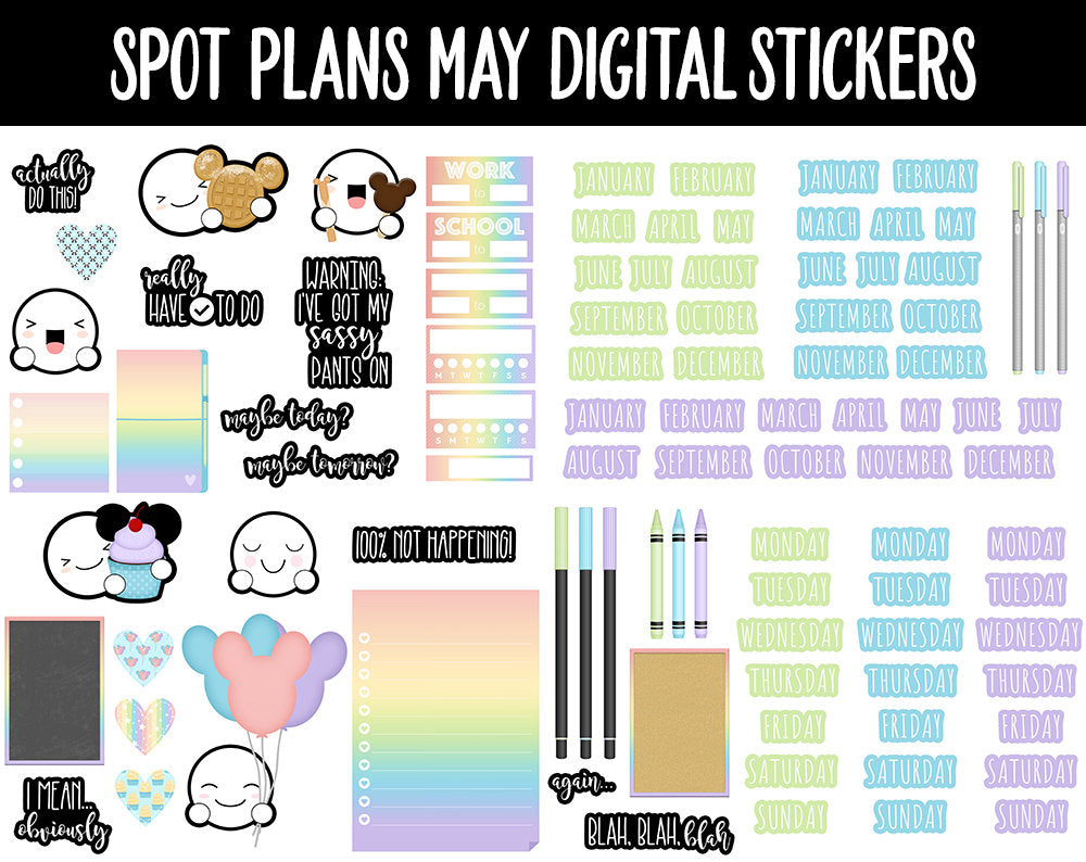 Spot Plans May Digital Stickers | GoodNotes, iPad and Android | Mother’s Day, Cinco de Mayo, Adulting, Gaming