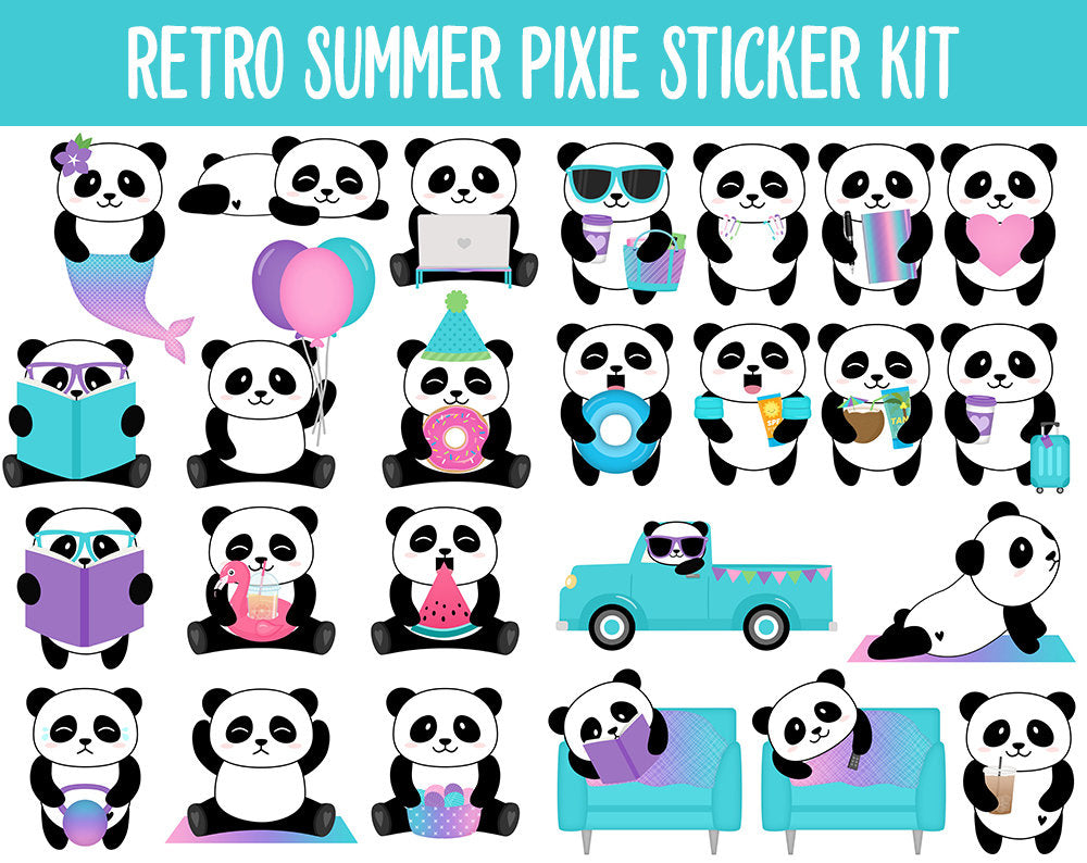 Pixie Panda Retro Summer Digital Planner Stickers | GoodNotes, iPad and Android | At Home, Vacation