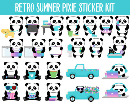 Pixie Panda Retro Summer Digital Planner Stickers | GoodNotes, iPad and Android | At Home, Vacation