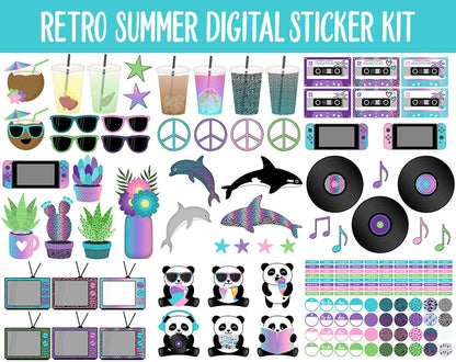 Retro Summer Digital Sticker Mega Bundle | GoodNotes & iPad | June, Doodles, 80s, 90s, Adulting, Calendar Dates, Trackers and More!