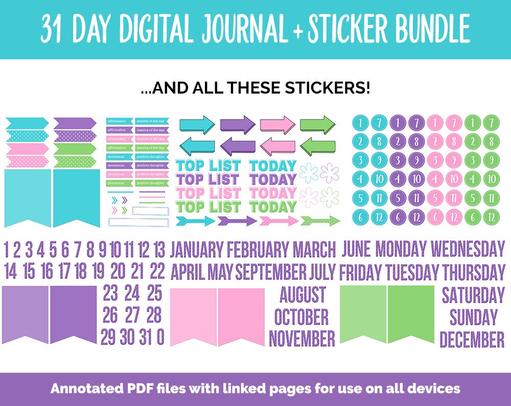 31 Day Digital Journal + Sticker Bundle | Paradise Theme