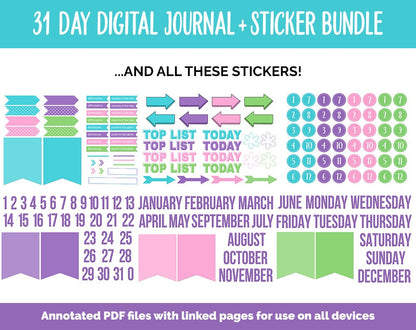 31 Day Digital Journal + Sticker Bundle | Paradise Theme