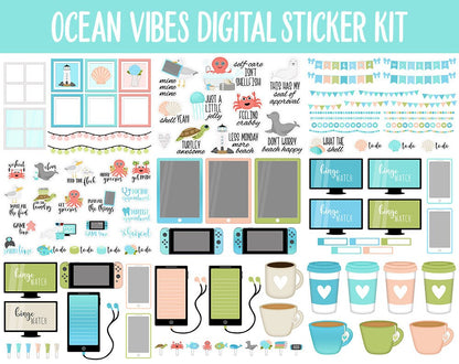 Ocean Vibes Digital Sticker Mega Bundle | GoodNotes & iPad | Summer, July, Beach, Adulting, Calendar Dates, Home and More!