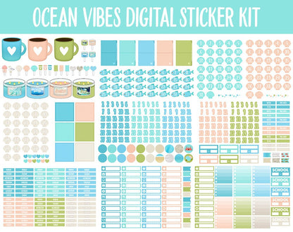 Ocean Vibes Digital Sticker Mega Bundle | GoodNotes & iPad | Summer, July, Beach, Adulting, Calendar Dates, Home and More!