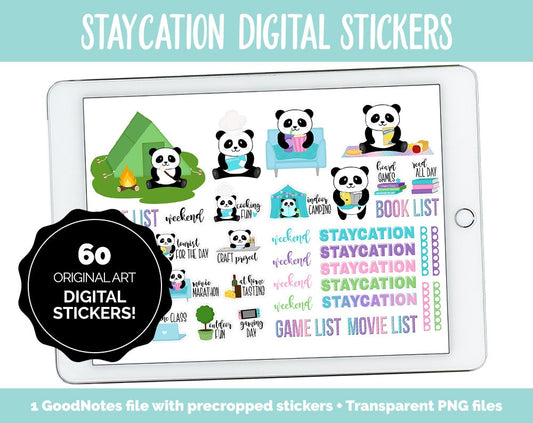 Staycation Digital Planner Stickers | Retro Summer | GoodNotes, iPad and Android | At Home, Vacation