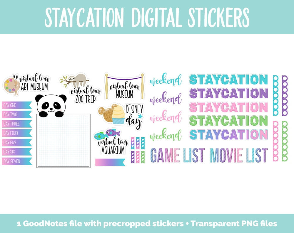 Staycation Digital Planner Stickers | Retro Summer | GoodNotes, iPad and Android | At Home, Vacation