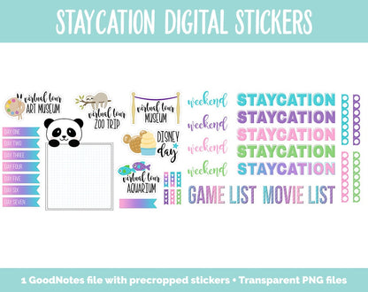 Staycation Digital Planner Stickers | Retro Summer | GoodNotes, iPad and Android | At Home, Vacation