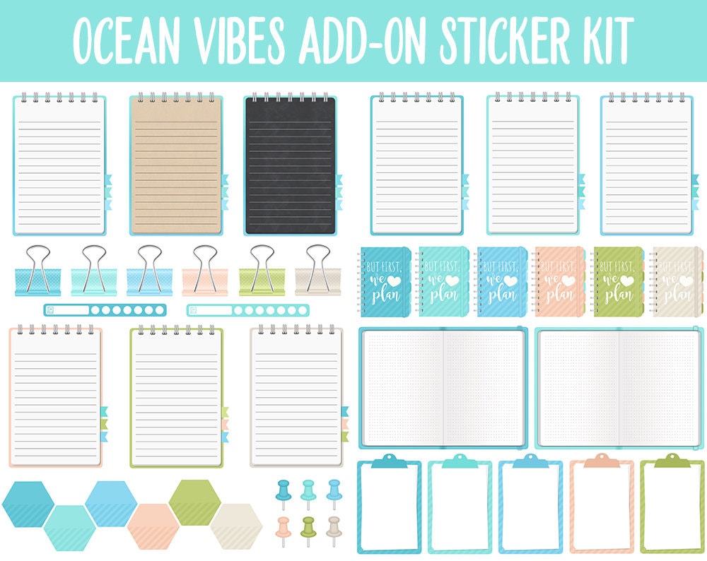 Ocean Vibes Add-On Digital Planner Stickers | GoodNotes, iPad and Android | Trackers, Meal Planning, Fitness, TV, Budget