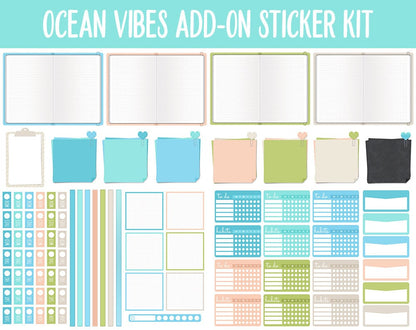 Ocean Vibes Add-On Digital Planner Stickers | GoodNotes, iPad and Android | Trackers, Meal Planning, Fitness, TV, Budget