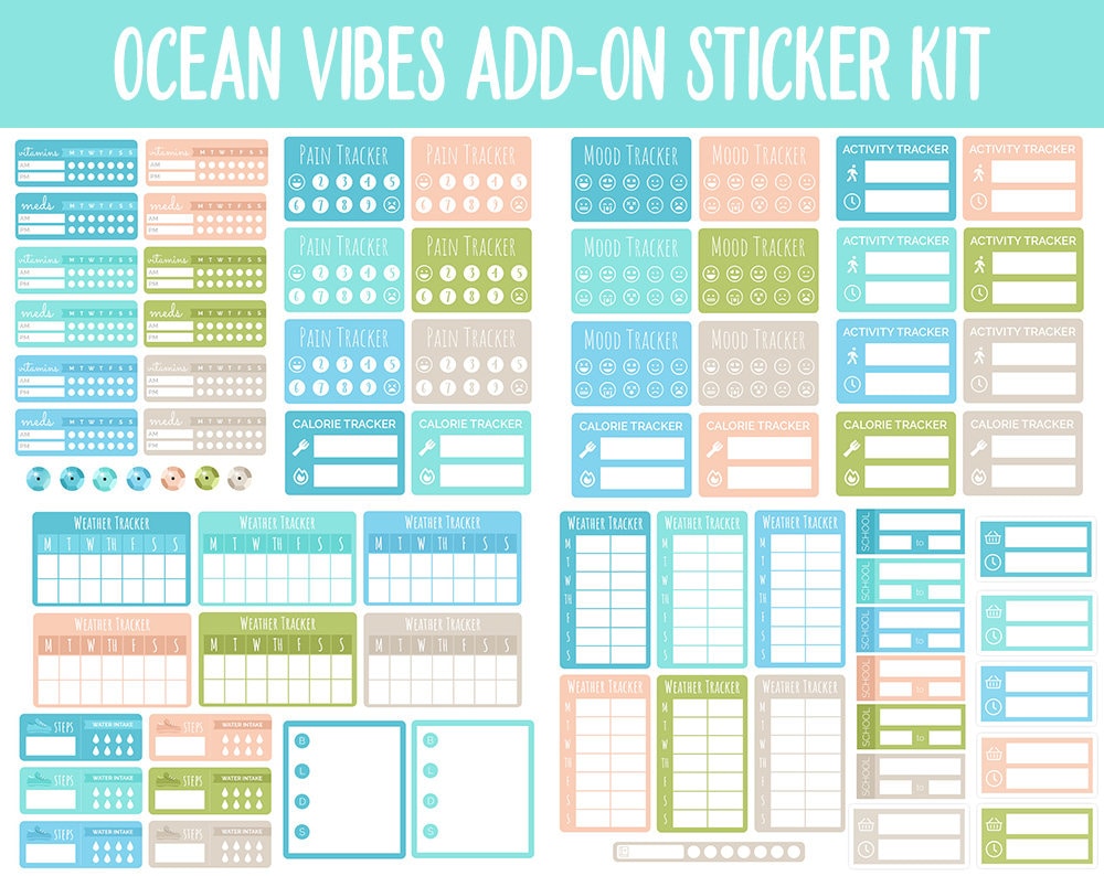 Ocean Vibes Add-On Digital Planner Stickers | GoodNotes, iPad and Android | Trackers, Meal Planning, Fitness, TV, Budget