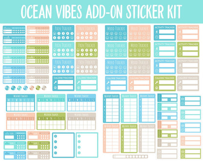 Ocean Vibes Add-On Digital Planner Stickers | GoodNotes, iPad and Android | Trackers, Meal Planning, Fitness, TV, Budget