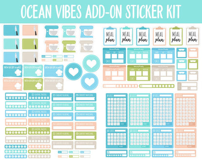 Ocean Vibes Add-On Digital Planner Stickers | GoodNotes, iPad and Android | Trackers, Meal Planning, Fitness, TV, Budget