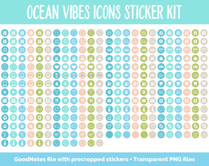 Ocean Vibes Icon Digital Planner Stickers | GoodNotes, iPad and Android | Icons, Life, Weather, Everyday