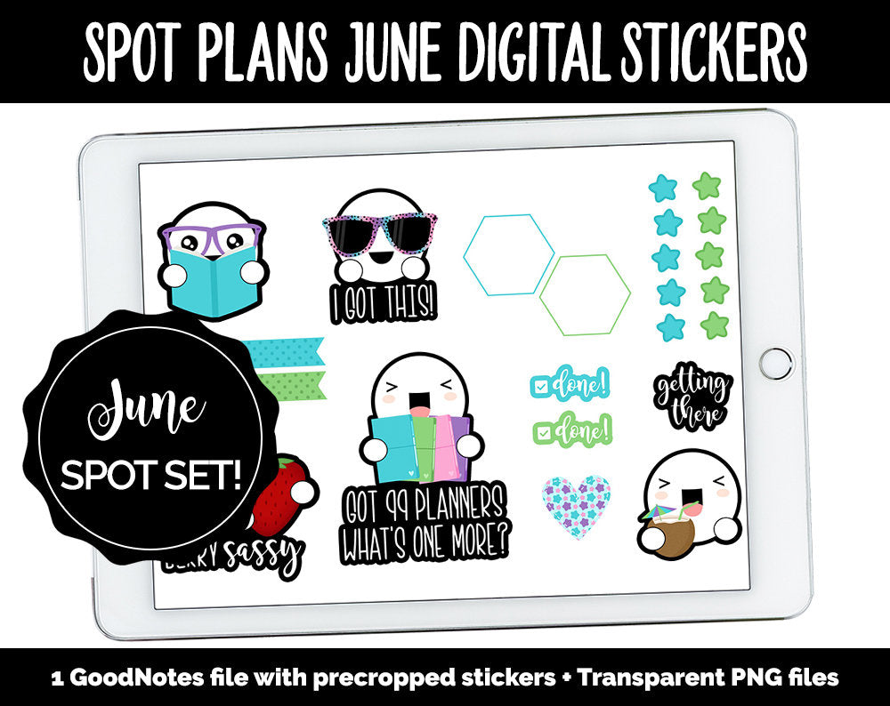 Spot Plans June Digital Stickers | GoodNotes, iPad and Android | Summer, Beach, Adulting, Planning