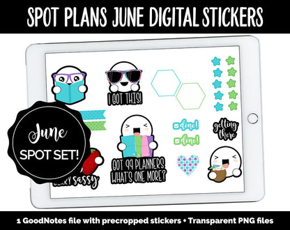 Spot Plans June Digital Stickers | GoodNotes, iPad and Android | Summer, Beach, Adulting, Planning