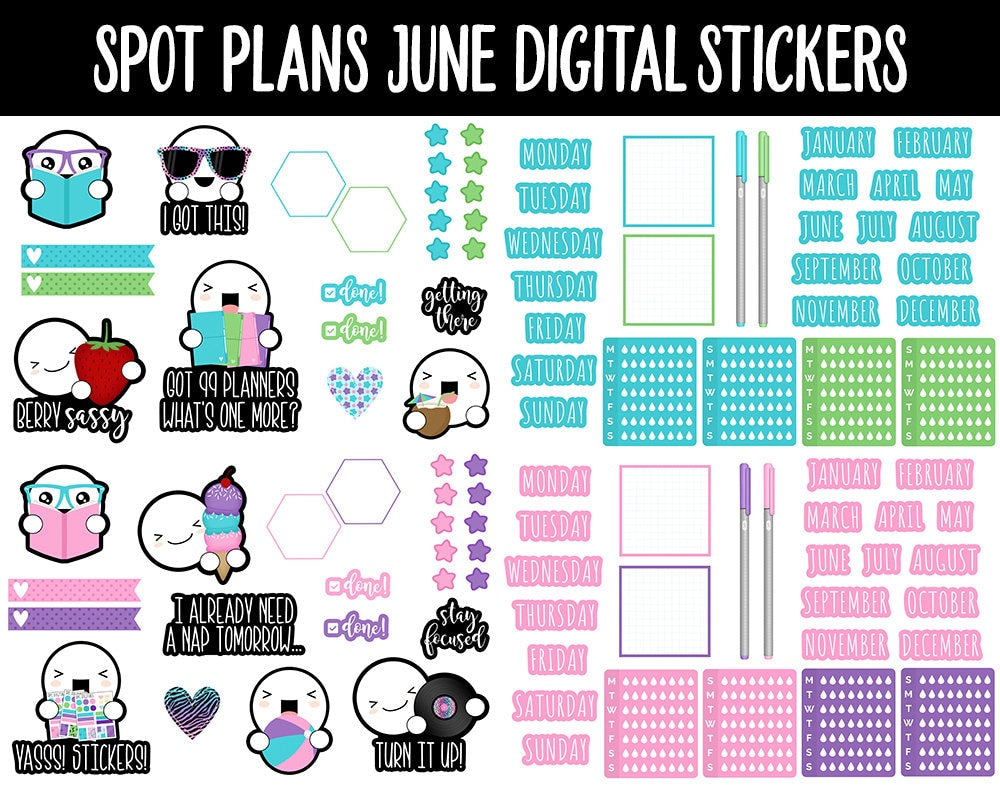 Spot Plans June Digital Stickers | GoodNotes, iPad and Android | Summer, Beach, Adulting, Planning