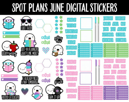 Spot Plans June Digital Stickers | GoodNotes, iPad and Android | Summer, Beach, Adulting, Planning