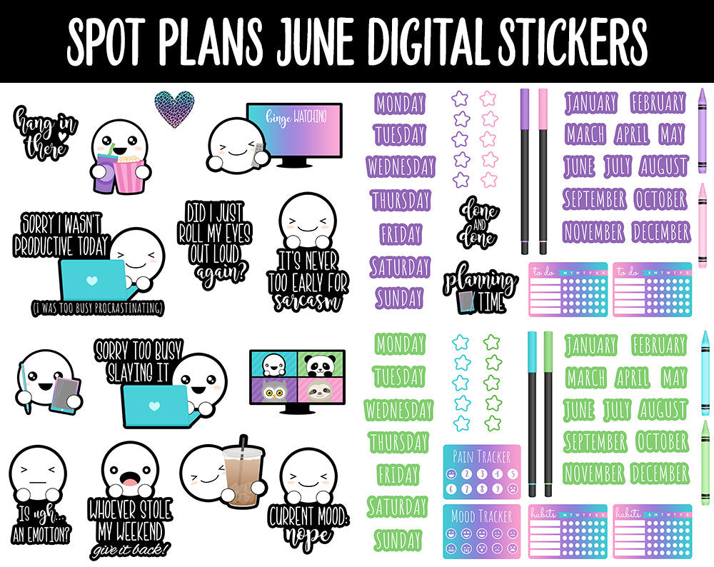 Spot Plans June Digital Stickers | GoodNotes, iPad and Android | Summer, Beach, Adulting, Planning