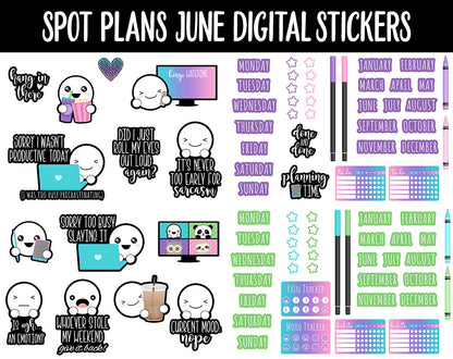 Spot Plans June Digital Stickers | GoodNotes, iPad and Android | Summer, Beach, Adulting, Planning