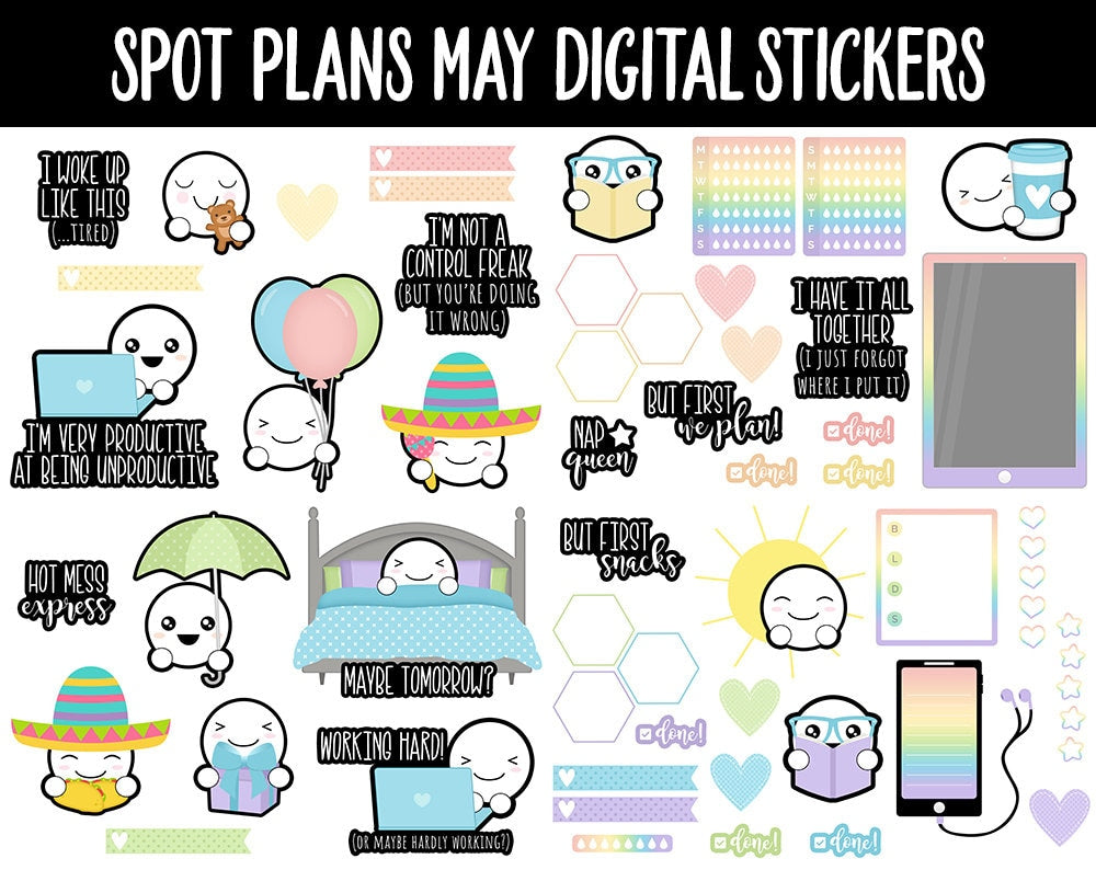 Spot Plans May Digital Stickers | GoodNotes, iPad and Android | Mother’s Day, Cinco de Mayo, Adulting, Gaming