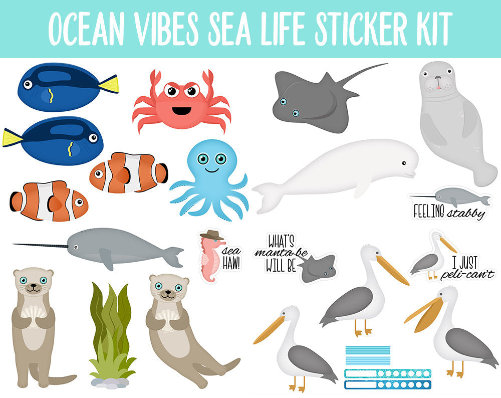 Ocean Vibes Sea Life Digital Planner Stickers | GoodNotes, iPad and Android | Beach, Outdoors, Ocean, Coastal