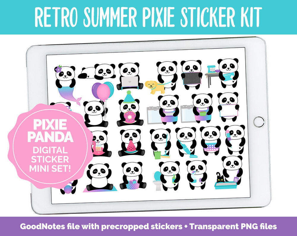 Pixie Panda Retro Summer Digital Planner Stickers | GoodNotes, iPad and Android | At Home, Vacation