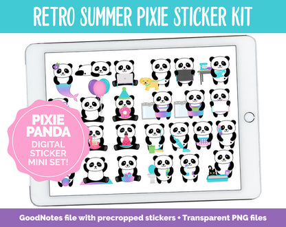 Pixie Panda Retro Summer Digital Planner Stickers | GoodNotes, iPad and Android | At Home, Vacation