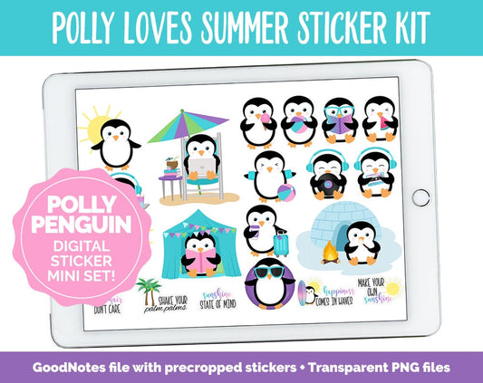 Polly Loves Summer Digital Planner Stickers | GoodNotes, iPad and Android | Beach, Outdoors, Vacation, Retro Summer