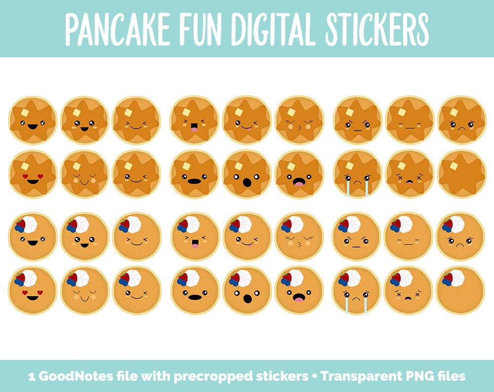 Pancake Fun Digital Stickers | GoodNotes, iPad and Android | Baking, Cooking, Food, Mood Tracker, Emoji, Kawaii