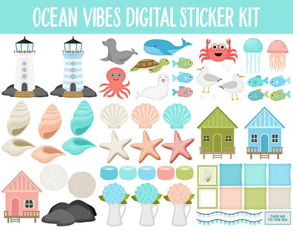 Ocean Vibes Digital Sticker Mega Bundle | GoodNotes & iPad | Summer, July, Beach, Adulting, Calendar Dates, Home and More!