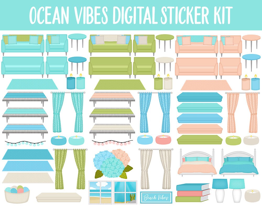 Ocean Vibes Digital Sticker Mega Bundle | GoodNotes & iPad | Summer, July, Beach, Adulting, Calendar Dates, Home and More!