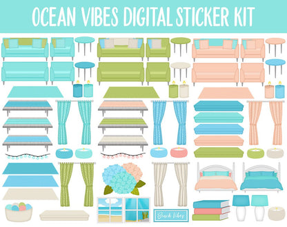 Ocean Vibes Digital Sticker Mega Bundle | GoodNotes & iPad | Summer, July, Beach, Adulting, Calendar Dates, Home and More!